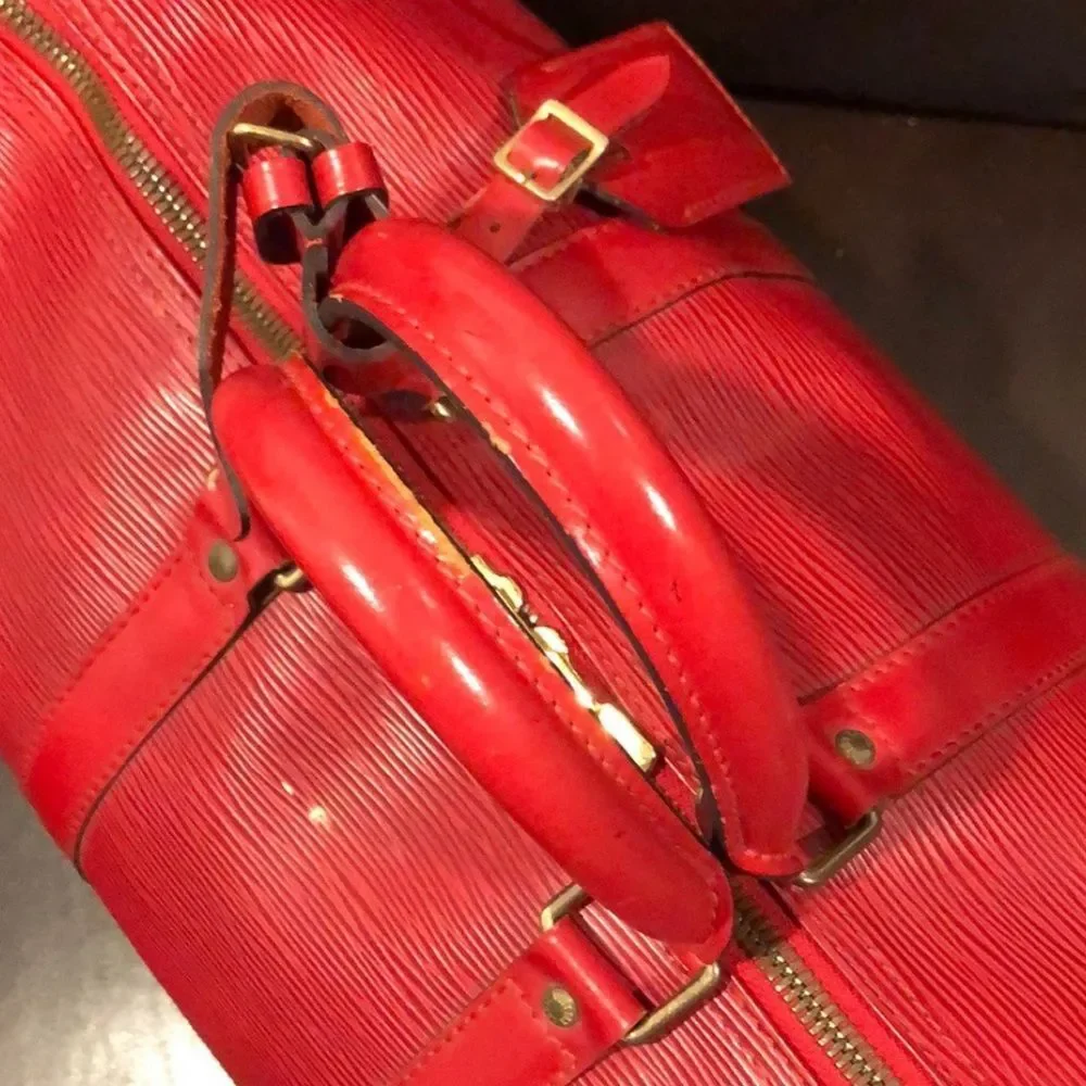 LOUIS VUITTON Red Epi Keepall Travel Weekend Duffle Bag LV 45 VI0925